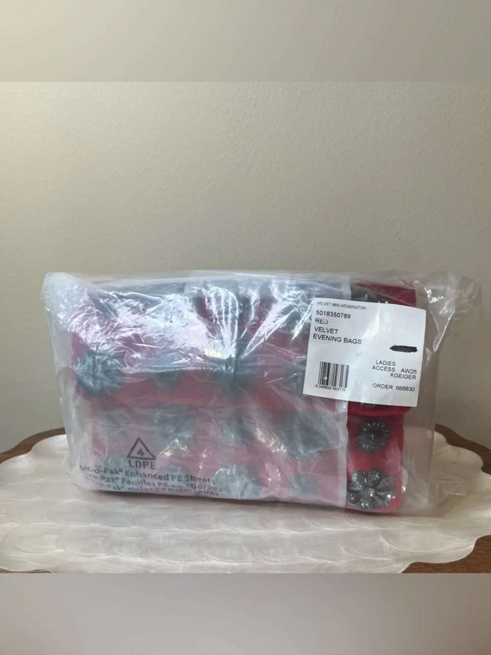 Kurt Geiger London Red Velvet Embellished Mini Kensington Bag NWT - Picture 15 of 16